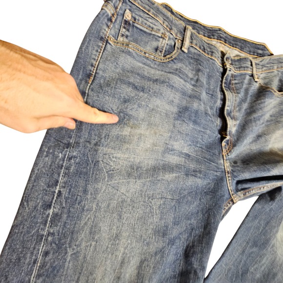 Levi's Mens 569 Loose Straight Fit Jeans 42x32 Faded Medium Wash Denim‎ Whiskers - Picture 6 of 13